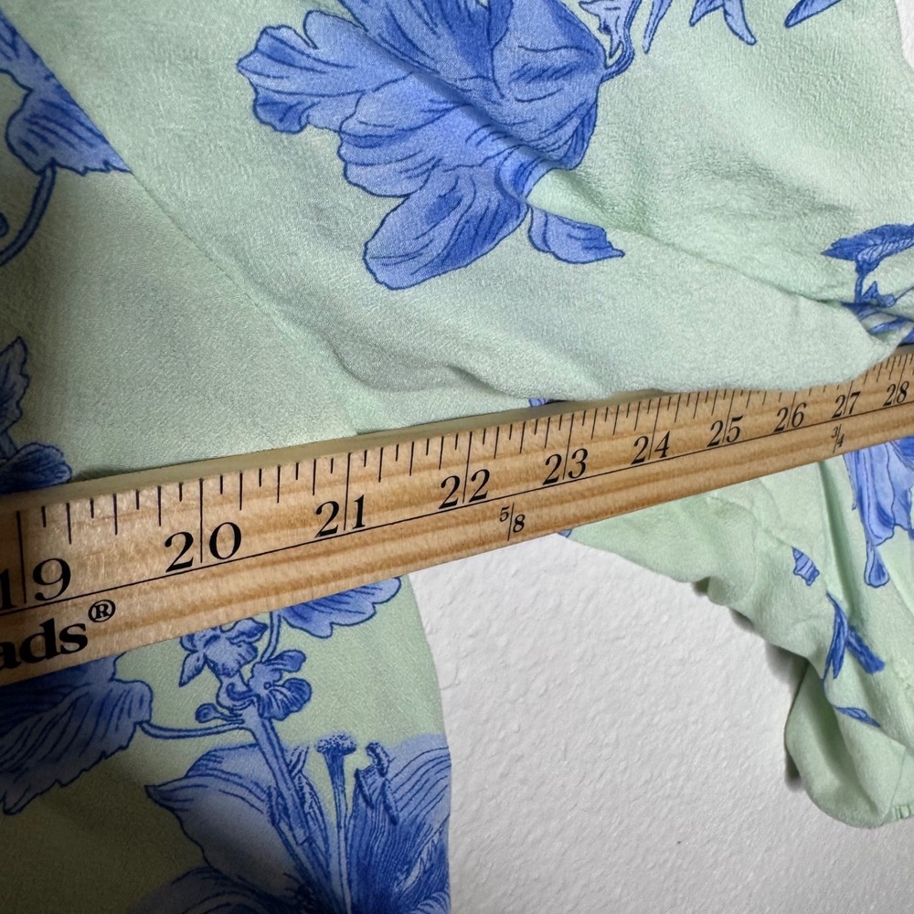 Talbots Womens L Mint Green‎ Blue Floral Smocked Split Neck Viscose Blouse Lined - Picture 6 of 7